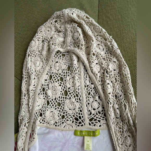 Sigrid Olsen Silk/Rayon Knit Zip-Up Sweater With Crochet Lace Pockets & Hood ~ M - Picture 5 of 16